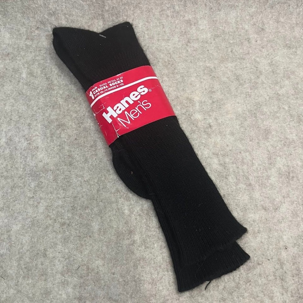 Vintage Hanes Black Casual Socks Mens 10-13 1502M Made in USA